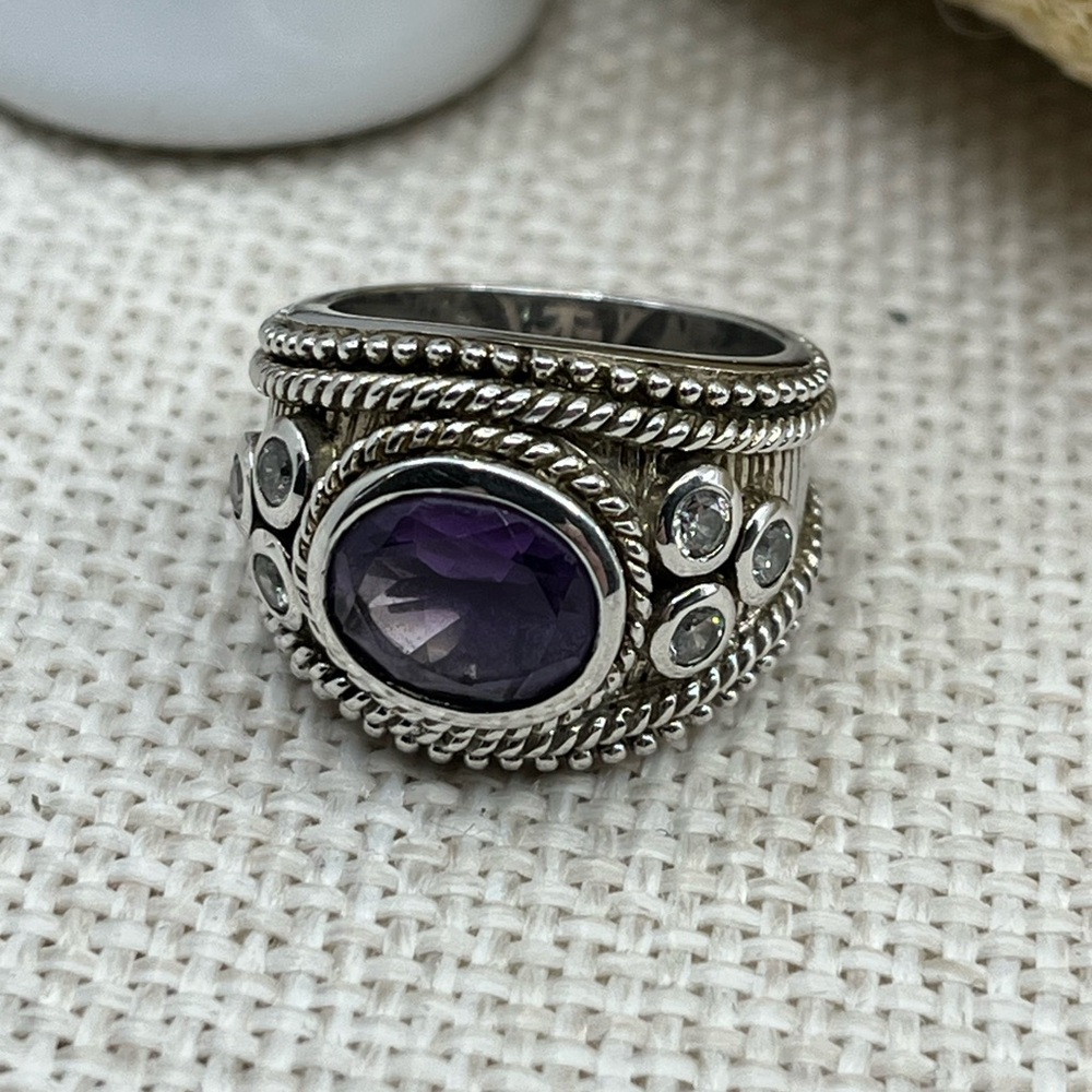 Vintage Judith Ripka Sterling Silver Amethyst Statement Ring – Size 5.75 - Picture 3 of 16